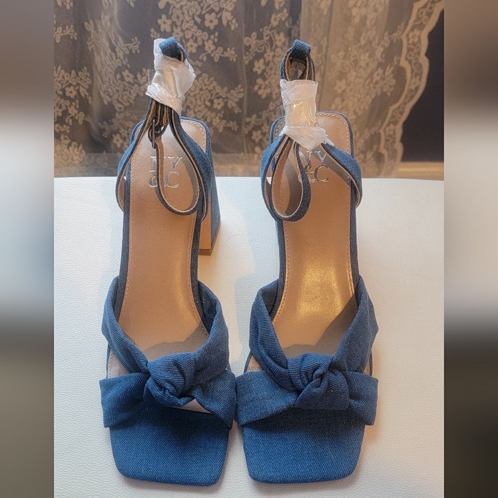 New York & Company Denium Blue Heeled Sandals Size 9.5